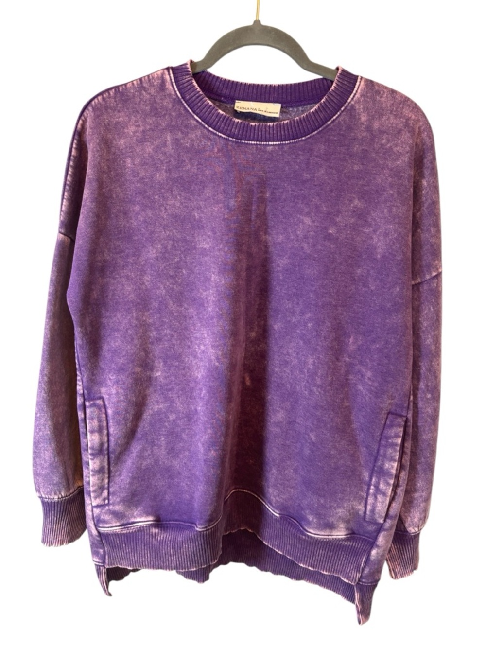 Zenana Outfitters Purple Mineral-Wash Crewneck Sweater Super soft Size Small